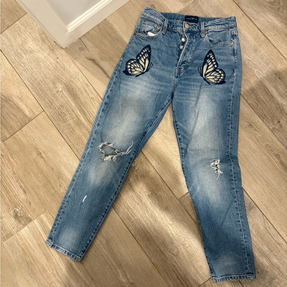 Lucky Brand Blue Straight Leg Jeans with Butterfly Detail